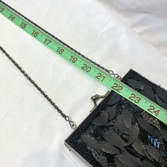 Vintage DRAP Barcelona Beaded Flapper Crossbody Purse Kiss Lock Leaf Sequins EUC - Picture 12 of 13